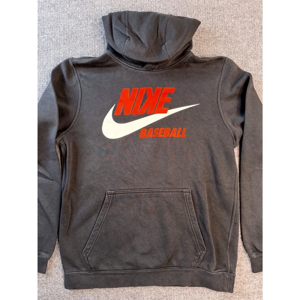 Nike Baseball Hoodie Mens Small Black Fleece Pullover Graphic Sweatshirt
